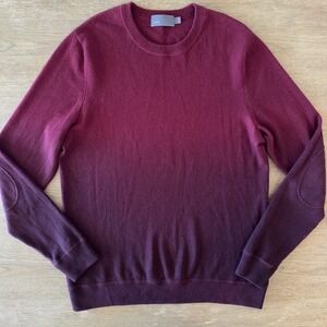 VINCE Men's Burgundy Ombré Dip-dyed Crewneck Sweater-Wool Cashmere Blend-Sz Med